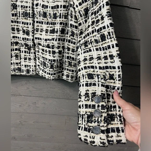 NWOT Vici White Gold Black Emme Tweed Pocketed Blazer Jacket Sz Medium - Picture 10 of 16